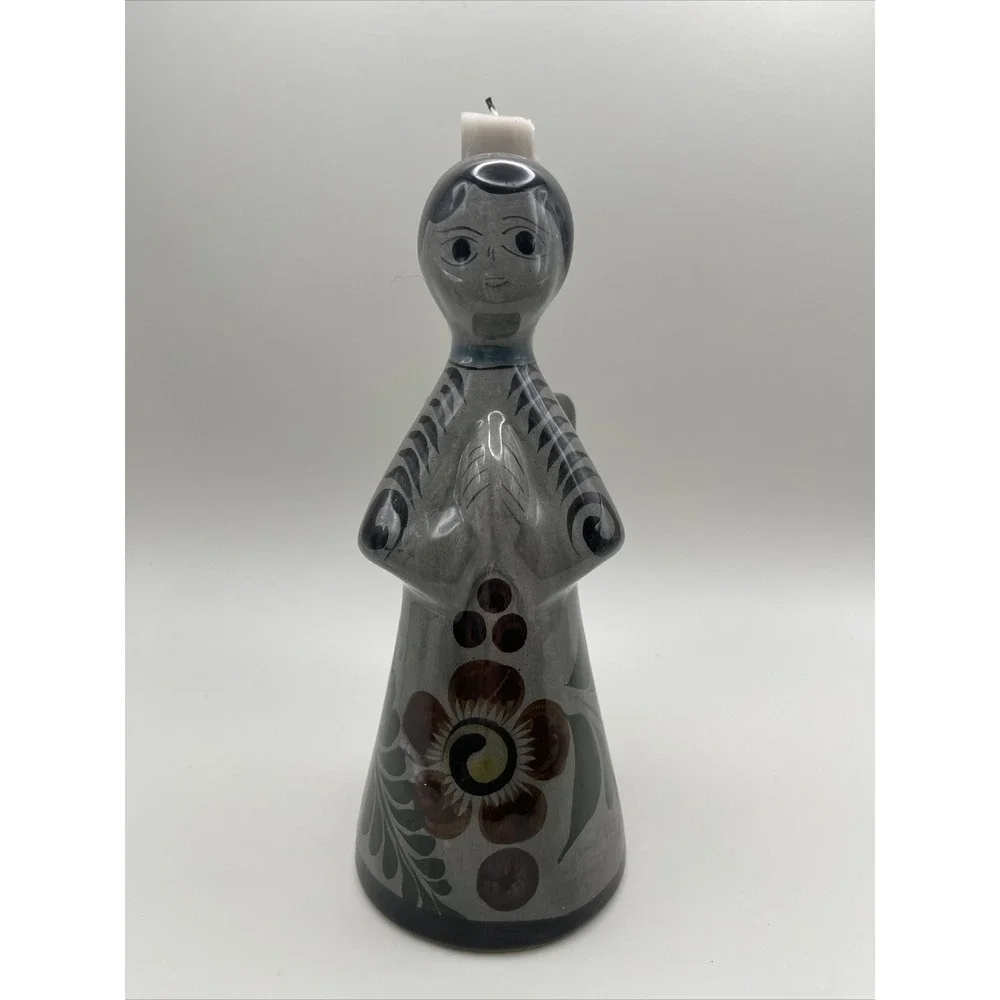 Tonala Mexican Modern Folk Art‎ Pottery Angel Praying Candle Holder Candlestick